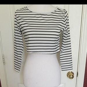 Long Sleeved Black and White Striped Crop Top
